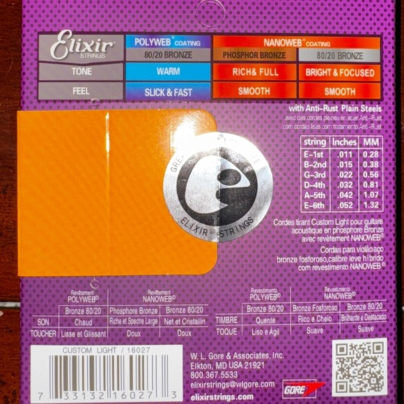 Elixir Acoustic Guitar Strings 6 String Set, 11-52 - Picture 3 of 5